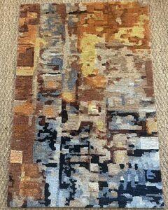 Custom Orange Blue Grey Brown Contemporary Rug Size 10' x 14' Wool and some silk
